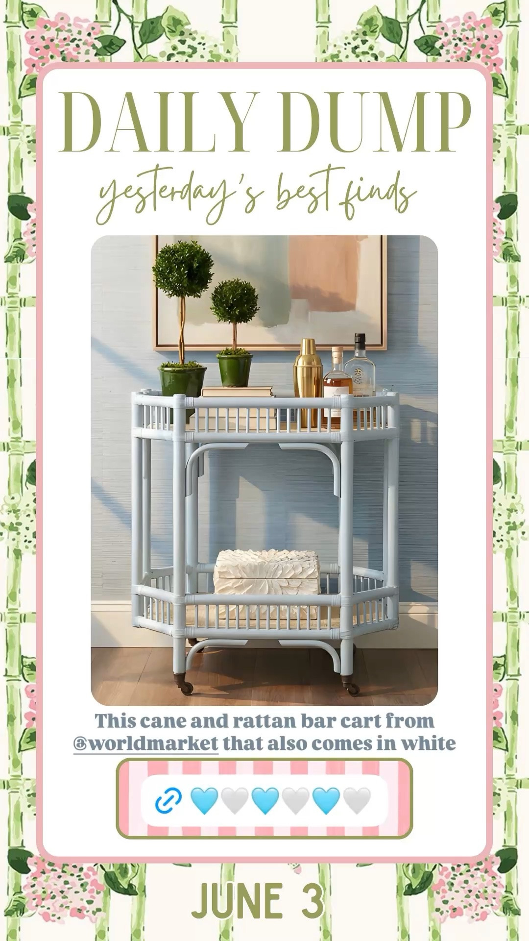 This cane and rattan bar cart from @worldmarket that also comes in white