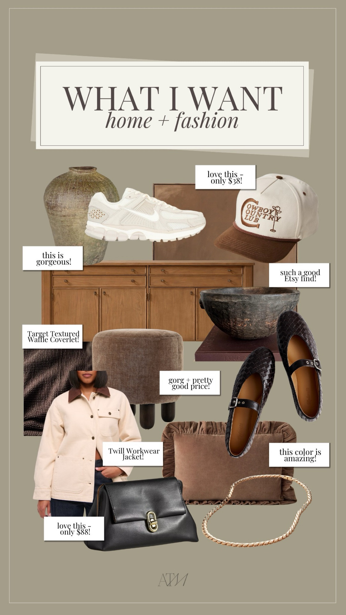 What I Want - home + fashion!

home finds, fashion finds, jewelry finds, wishlist, gift ideas, neutral fashion, flats, vintage look, antique look, wood bowl, velvet ottoman 

#LTKStyleTip #LTKHome