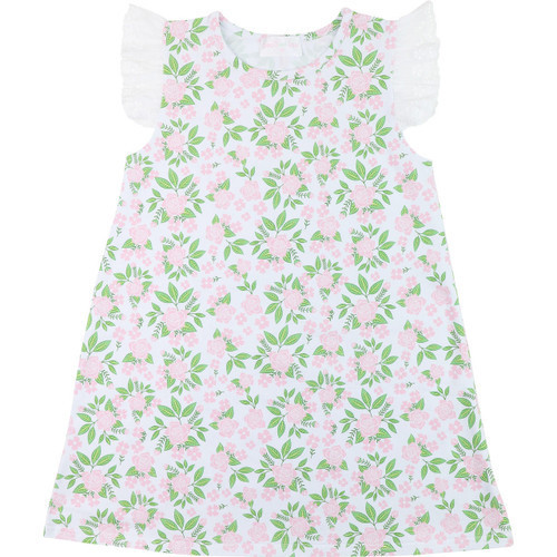 Pink And Green Rose Print Knit Eyelet Dress | Cecil and Lou