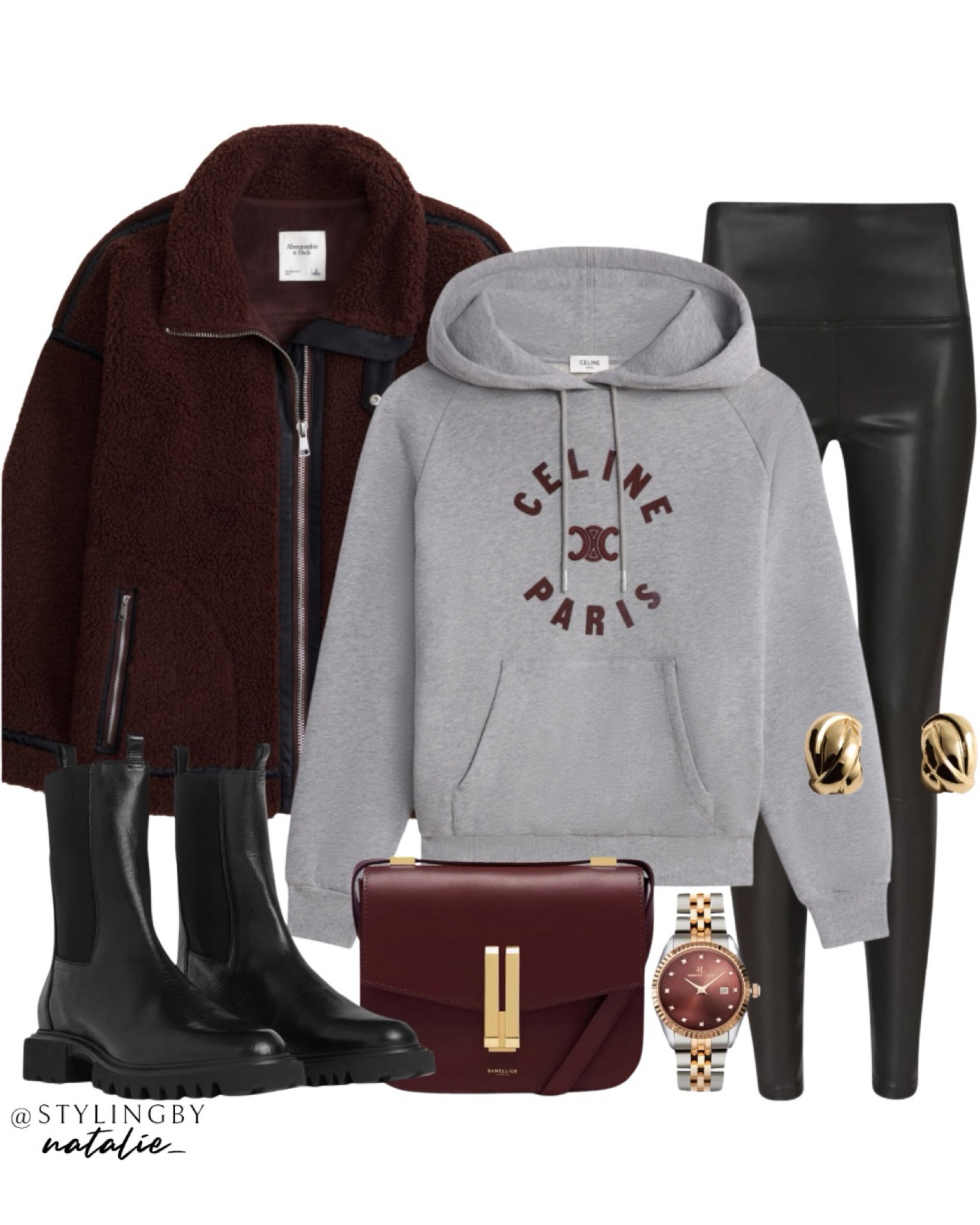 Winter jackets-
Burgundy sherpa aviator jacket, hoodie, faux leather leggings, Chelsea boots, burgundy crossbody bag, gold earrings and burgundy watch.
🏷️ Winter outfits, casual winter outfit.

#LTKstyletip #LTKuk #LTKwinter