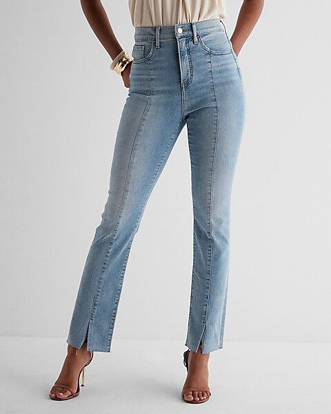 Super High Waisted Light Wash Front Seam 90s Slim Jeans | Express