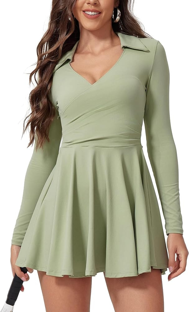 Tennis Dress for Women Long Sleeve Athletic Dress with Built in Shorts Golf Dress Workout Dresses... | Amazon (US)