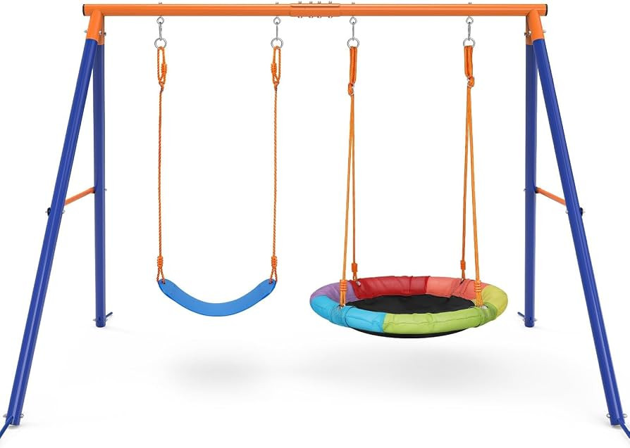 Amictoy Swing Set for Backyard with Stand - Heavy Duty 440lbs Metal A-Frame Outdoor Playset with ... | Amazon (US)