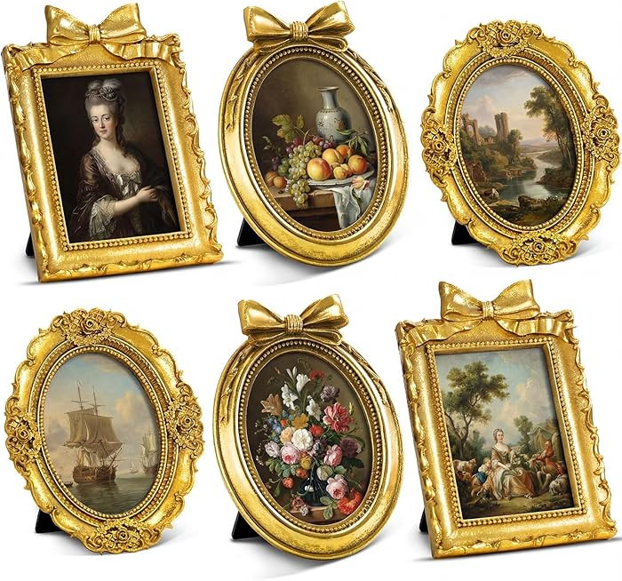 Vicenpal 3 Pcs Tiny Picture Ornate Frames 4 x 6 Inch Small Vintage Oval Picture Frames Gold Vinta... | Amazon (US)