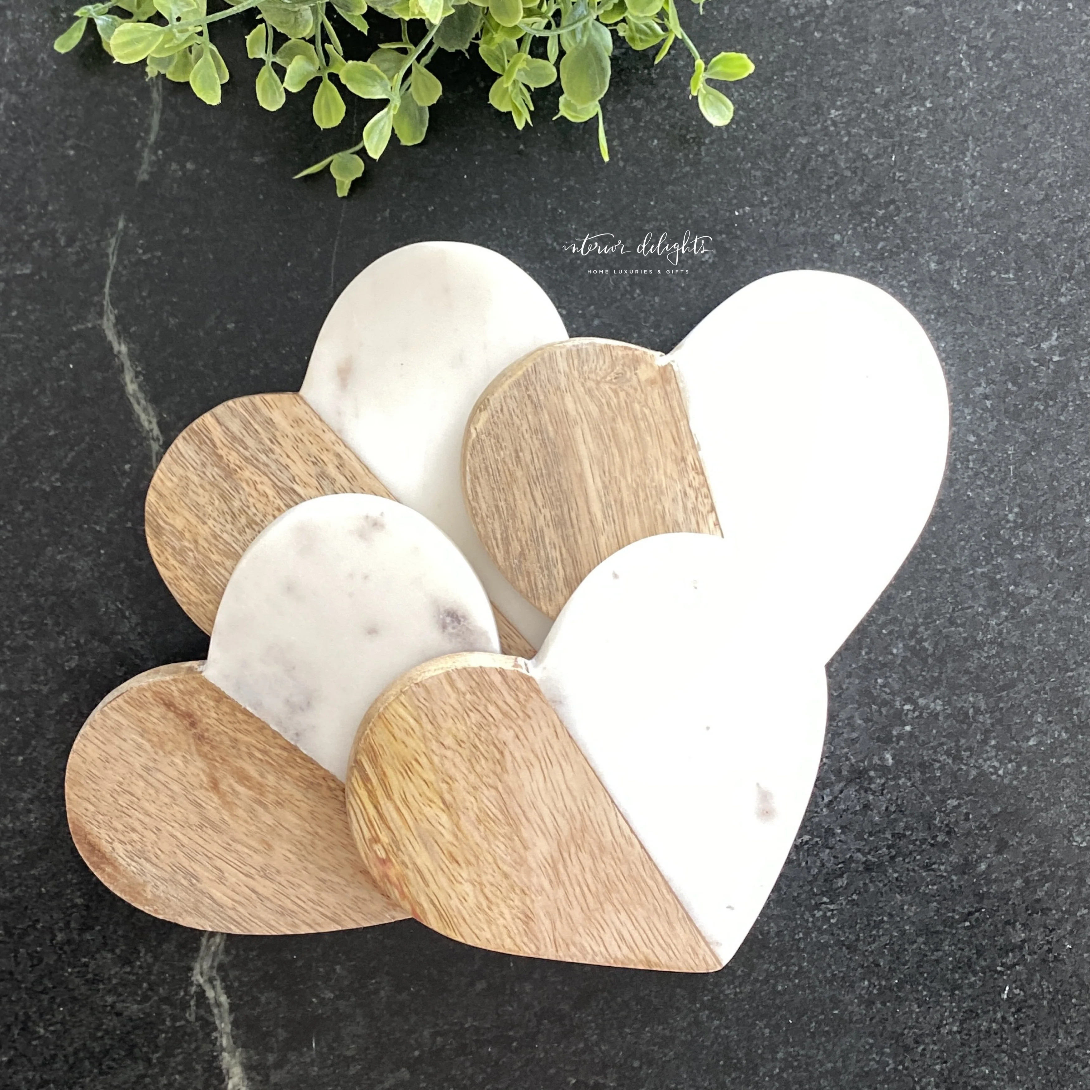 Wood/Marble Heart Coasters | Interior Delights