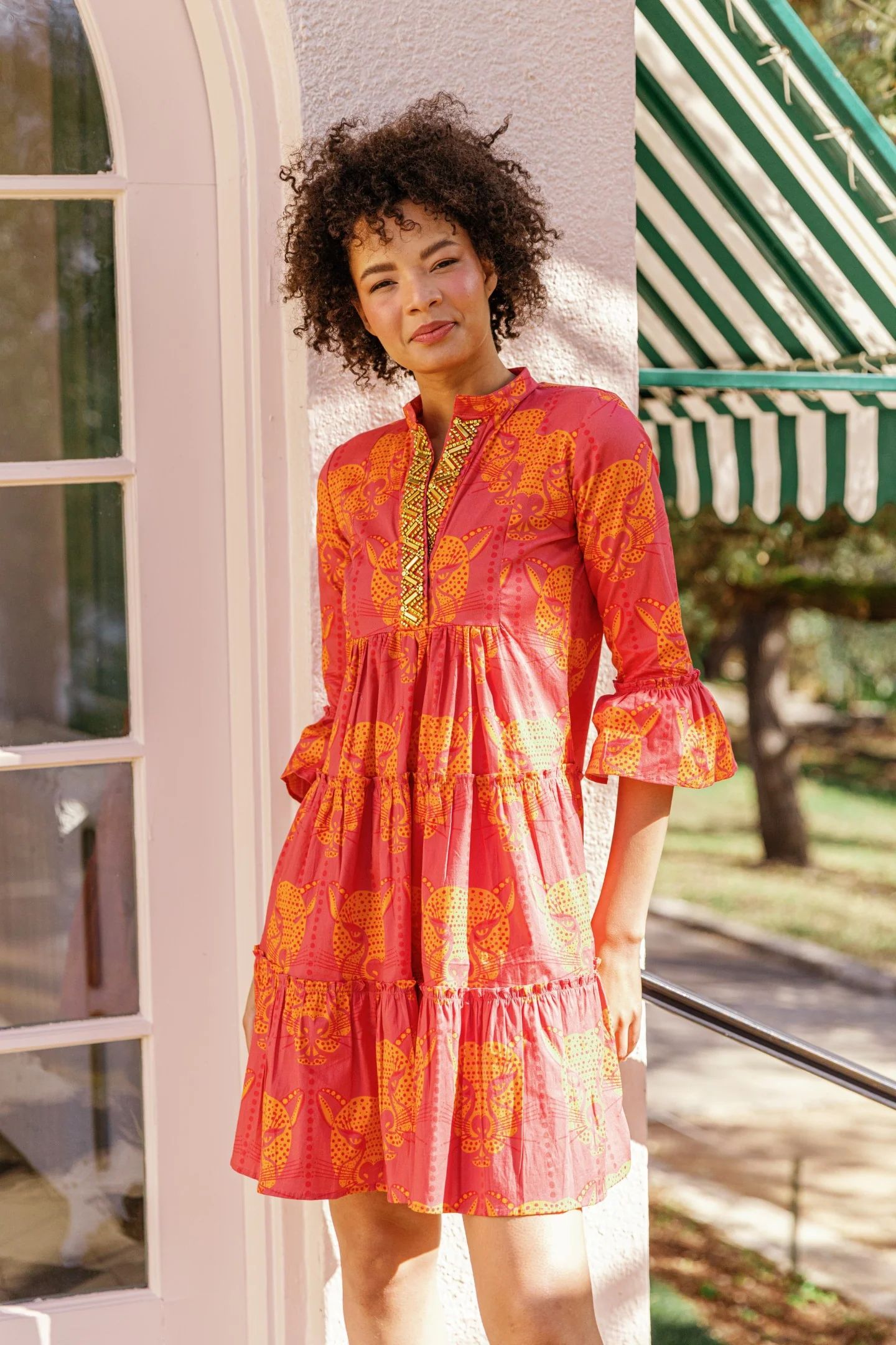 Caty Dress in Coral Jungle Cat | Sheridan French