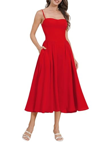 ODIZLI Womens Corset Dress Summer Sundress Spaghetti Straps Low Cut Bustier Cami Midi Dress with ... | Amazon (US)