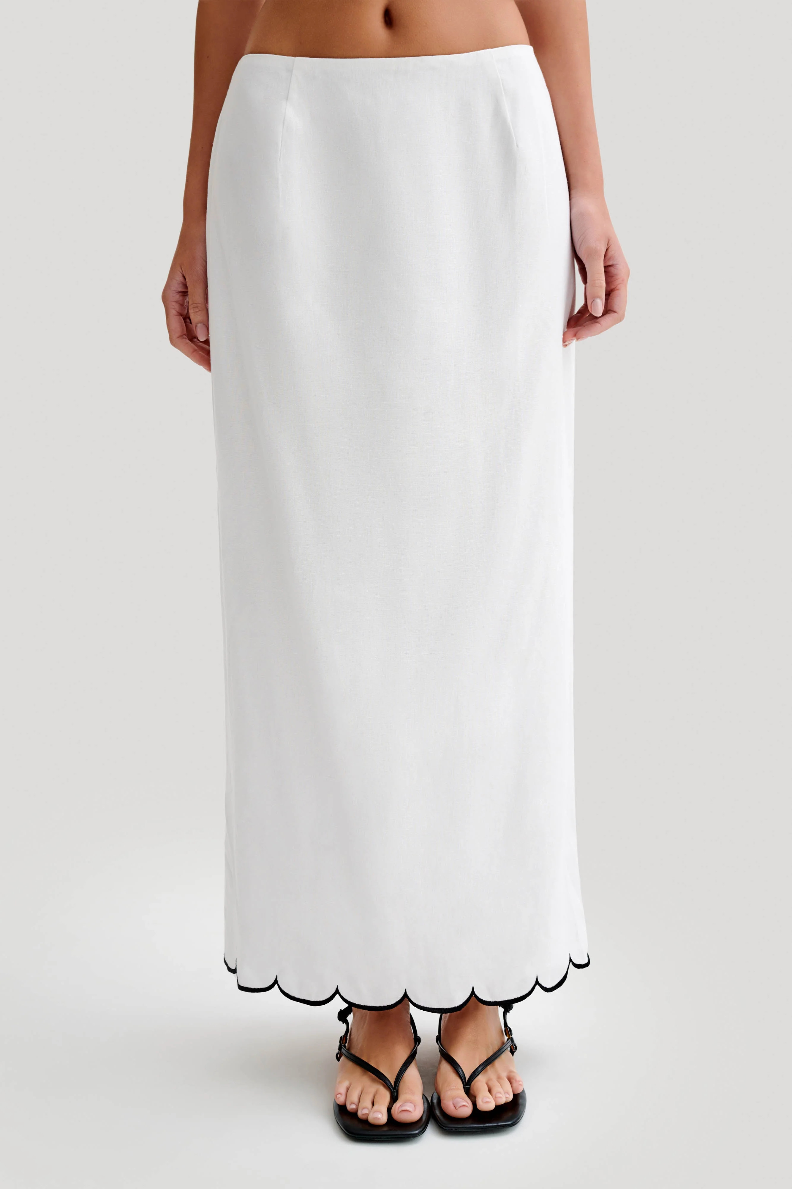 Alessio Scalloped Midi Skirt - Ivory | MESHKI US