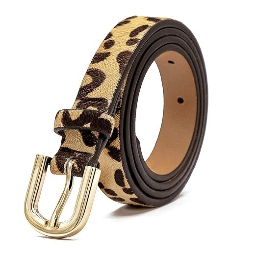 Womens Leopard Print Leather Belt for Pants Dress Skinny Waist Belt by LOKLIK | Amazon (US)