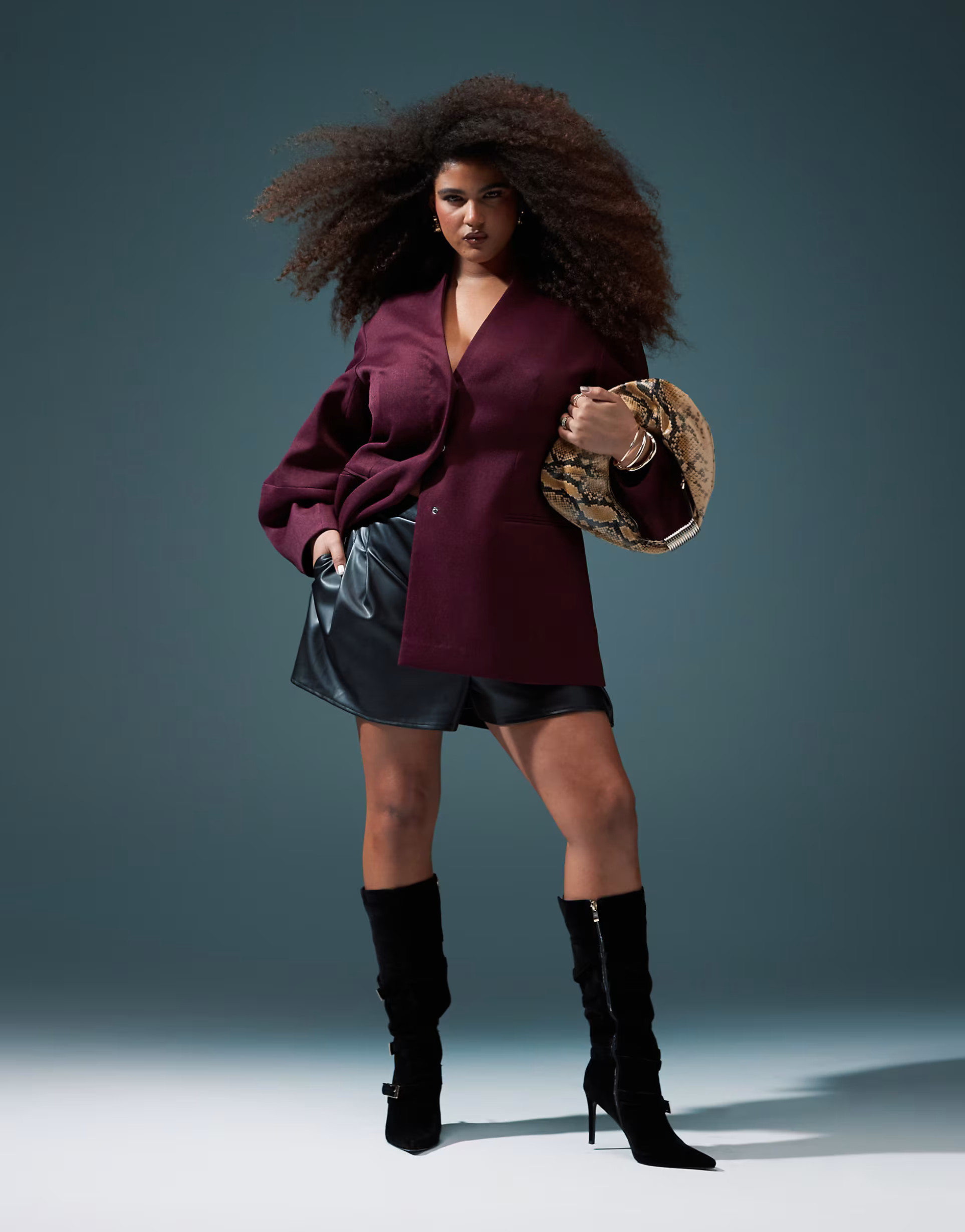 ASOS DESIGN Curve pleat detail faux leather short in black | ASOS (Global)