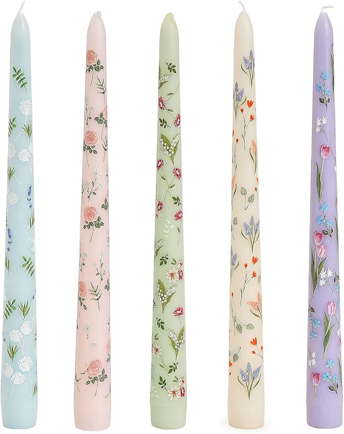 Sungmor 10 Inches Floral Taper Candles, Beautiful 5-Color Decal Craft | Amazon (US)