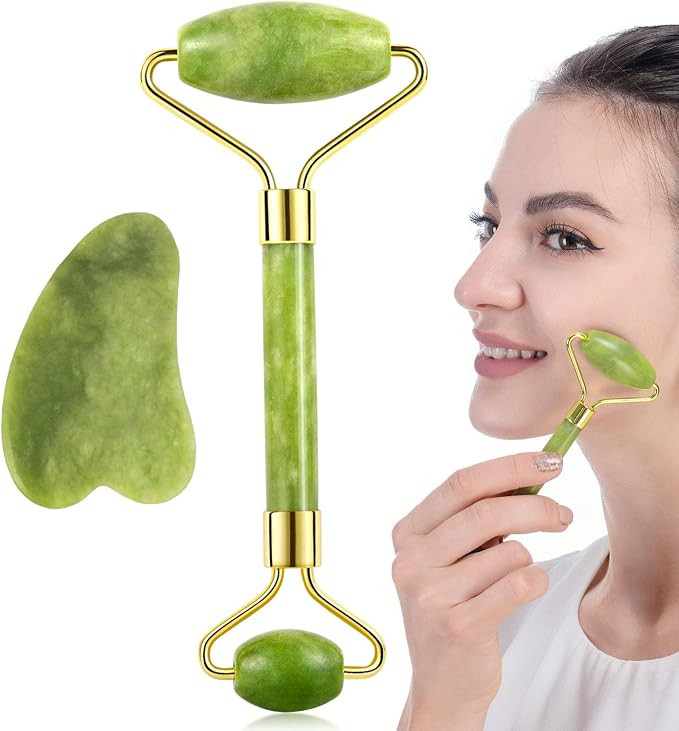 Jade Roller and Gua Sha Face Facial Roller for Face Massager Tool - Anti-Aging Treatment for Eyes... | Amazon (US)