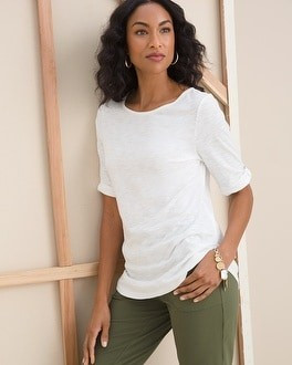 Cotton-Blend Slub Tab-Sleeve Tee | Chico's