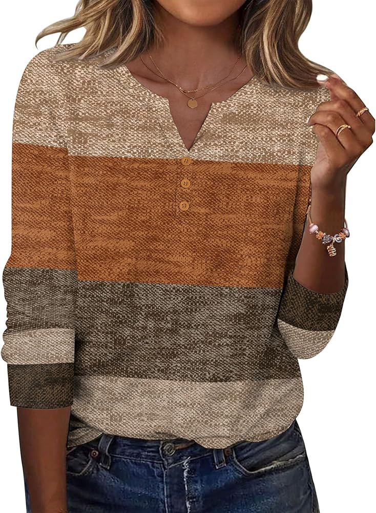 Zeagoo Long Sleeve Shirts for Women Casual V Neck Fall Tops Dressy Summer Work Blouses Clothes | Amazon (US)