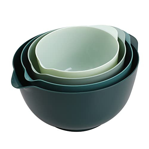BoxedHome Green Ombre Nesting Plastic Mixing Bowl Set With Pour Spout, Microwave and Dishwasher Safe, BPA free Non-Slip Base, Set of 4 Size 1.7, 2.5, 3.5 and 4.5qt, Great for Prepping, Baking, Cooking | Amazon (US)