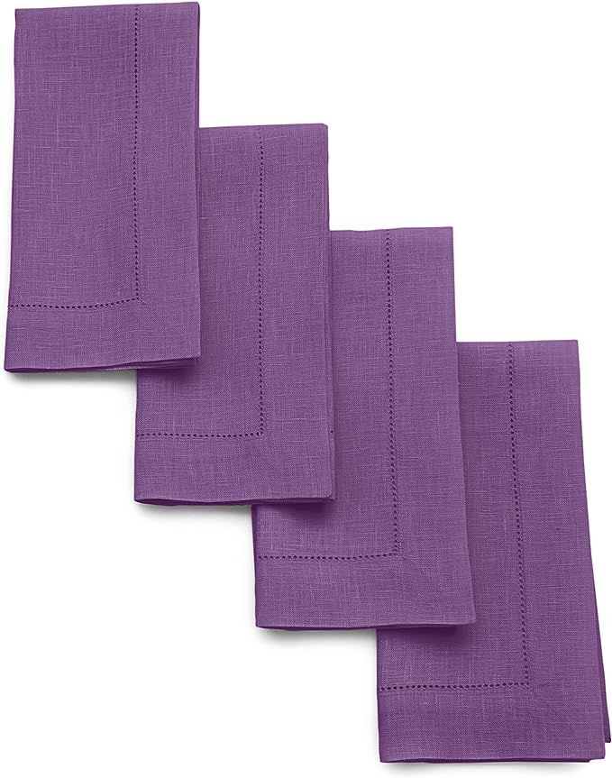 Solino Home Linen Dinner Napkins 20 x 20 Inch – Classic Hemstitch Purple Napkins Set of 4 – 1... | Amazon (US)
