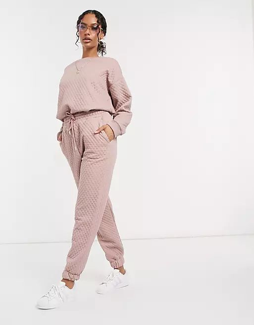 ASOS DESIGN co-ord quilted sweatpants in dusty blush | ASOS (Global)