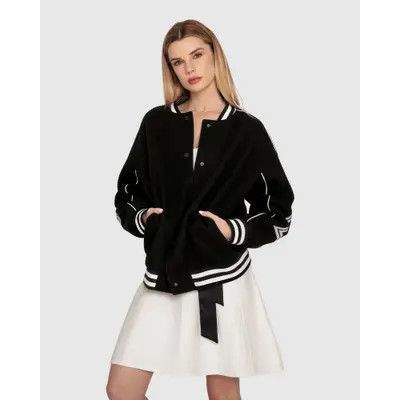 Belle & Bloom Hold Me Close Letterman Bomber in Black at Nordstrom, Size Large Au | Nordstrom