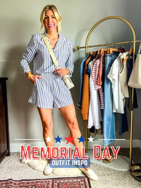 Memorial Day look with a striped set, sneakers, and a handbag

#LTKFind #LTKSeasonal #LTKstyletip