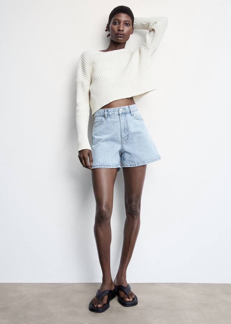 High-waist denim shorts | MANGO (US)