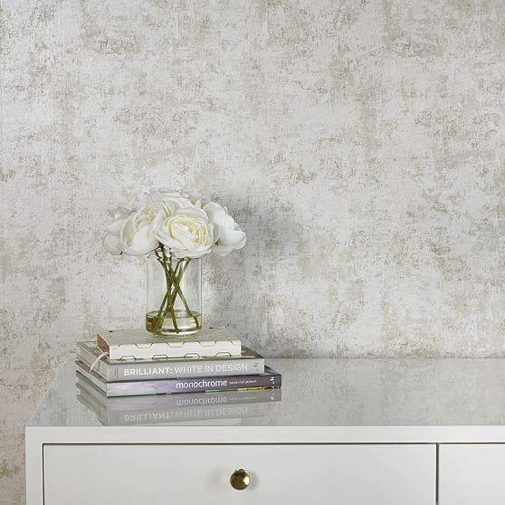 Tempaper Peel & Stick Distressed Gold Leaf Wall Paper, Pearl | West Elm (US)