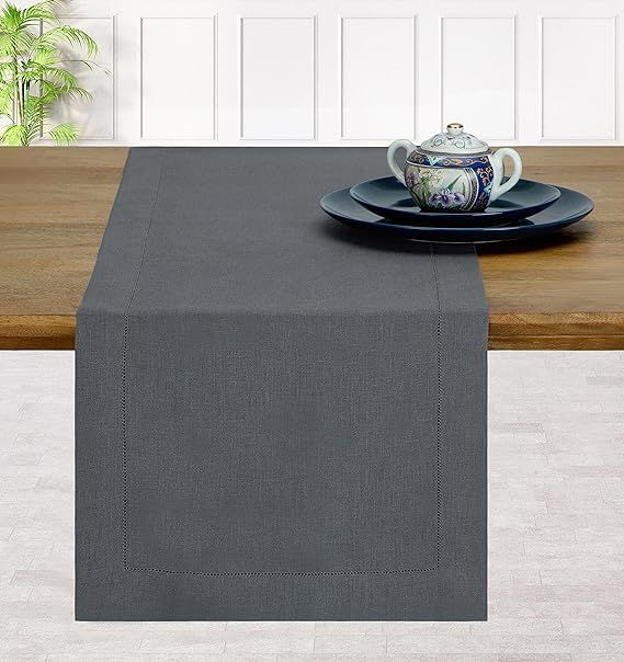 D'Moksha Homes Linen Table Runner 14 x 54 Inch - 100% Pure Linen Classic Hemstitch Charcoal Grey ... | Amazon (US)