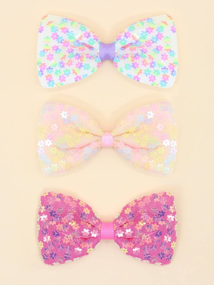3 Colors 5.12 Inches Party Festival Bling Sequins Hair Bows Alligator Clips for Baby Girls Toddle... | Amazon (US)