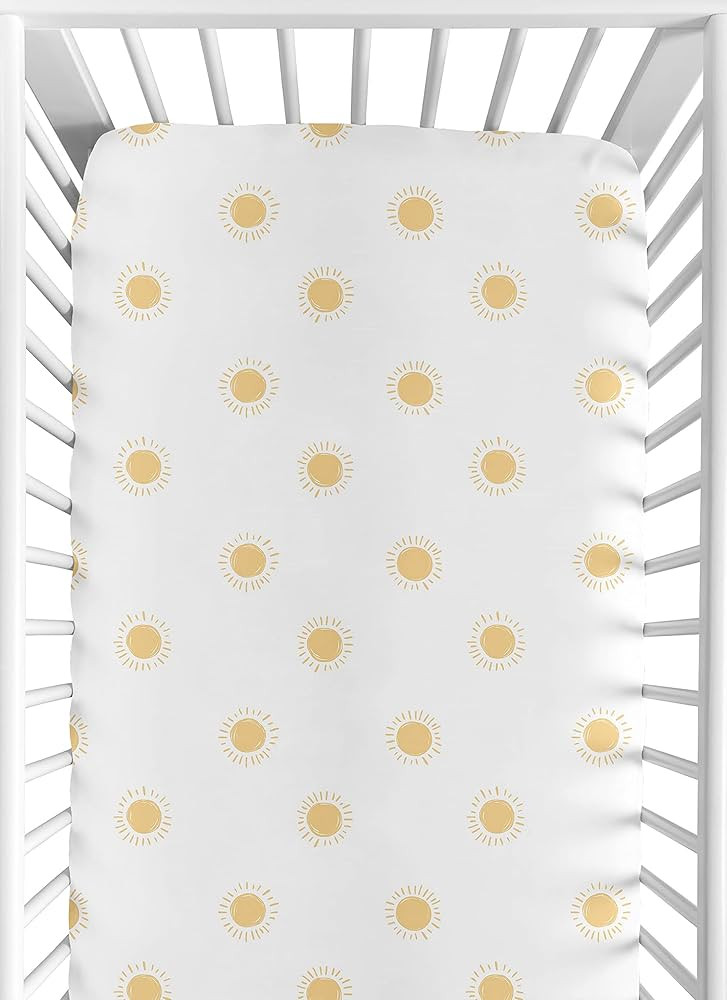 Sweet Jojo Designs White and Yellow Boho Sun Boy or Girl Fitted Crib Sheet Baby or Toddler Bed Nu... | Amazon (UK)