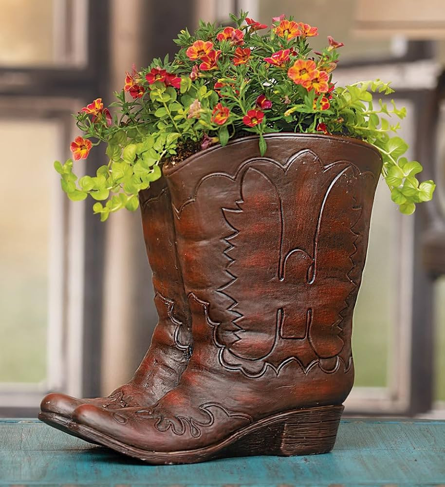 BLACK FOREST DECOR Cowboy Boots Planter | Amazon (US)
