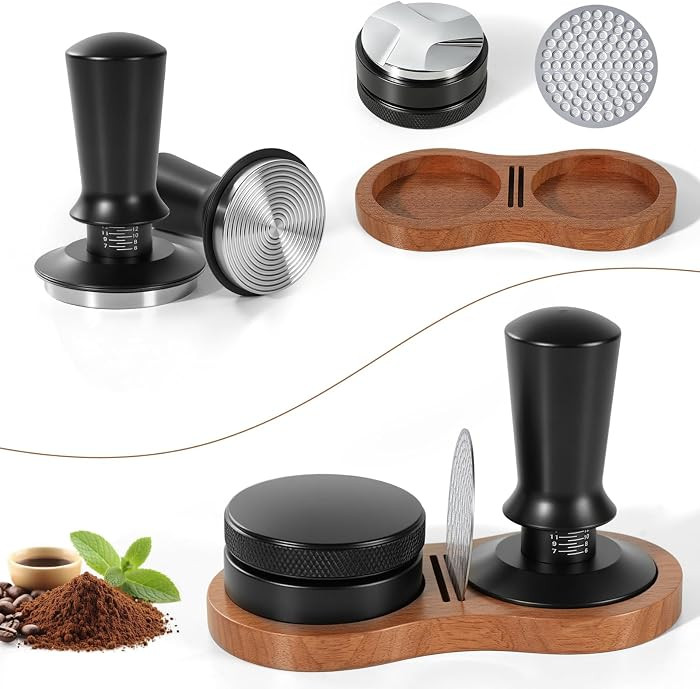 Espresso Tamper Kit 4 PCS with Wooden Tray - 58mm Coffee Distributor, Puck Screen & Spring Tamper for Delonghi Breville Commercial Machines | Amazon (US)