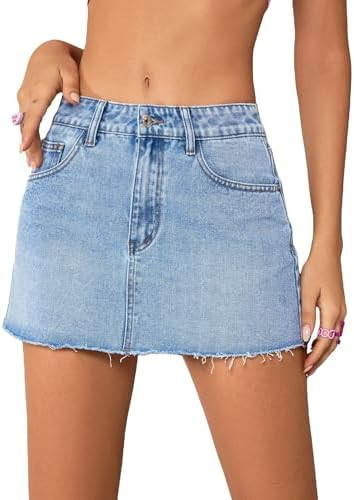 Womens Mini Denim Skirt Mid Waist Mini Dress Jean Skirts | Amazon (US)