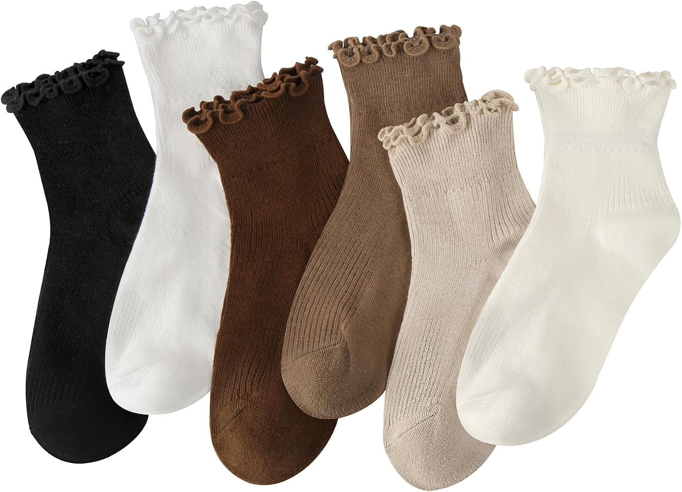 6 Pairs Women's Ruffle Socks, Turn-Cuff Casual Cute Breathable Cotton Ankle Socks for Girls | Amazon (US)