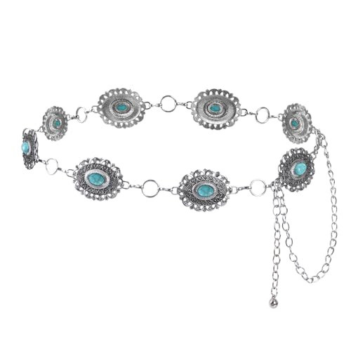 Topbuti Western Metal Concho Chain Belt for Women Cowgirl Turquoise Country Belts for Dresses Jeans | Amazon (US)