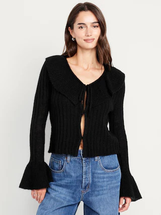 Wool-Blend Ruffle Tie-Front Cropped Cardigan | Old Navy (CA)
