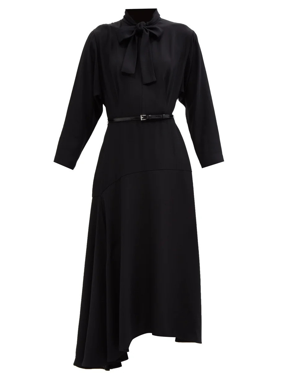 Asymmetric pussy-bow crepe midi dress | Matches (UK)