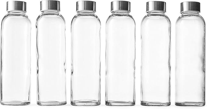 Epica Clear Glass Bottles with Lids, 18oz Resuable Glass Water Bottles for Juicing with Stainless... | Amazon (US)