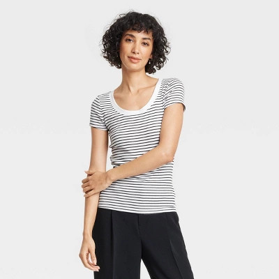 Women's Slim Fit Short Sleeve Ribbed Scoop Neck T-Shirt - A New Day™ | Target