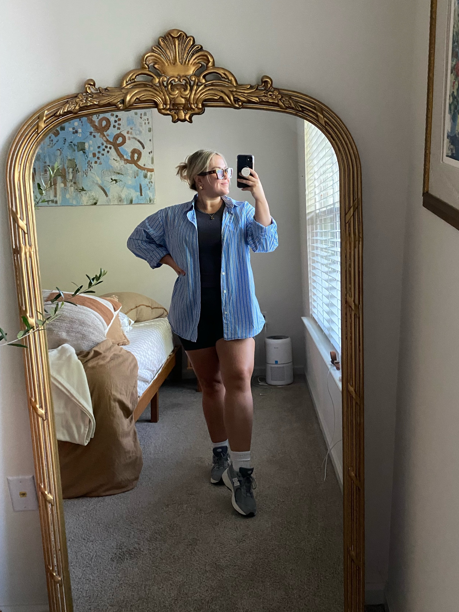 farmer’s market and coffee run outfit 🫶🏼 tank top, biker shorts, sneakers and a button down! 

#LTKStyleTip #LTKMidsize #LTKActive