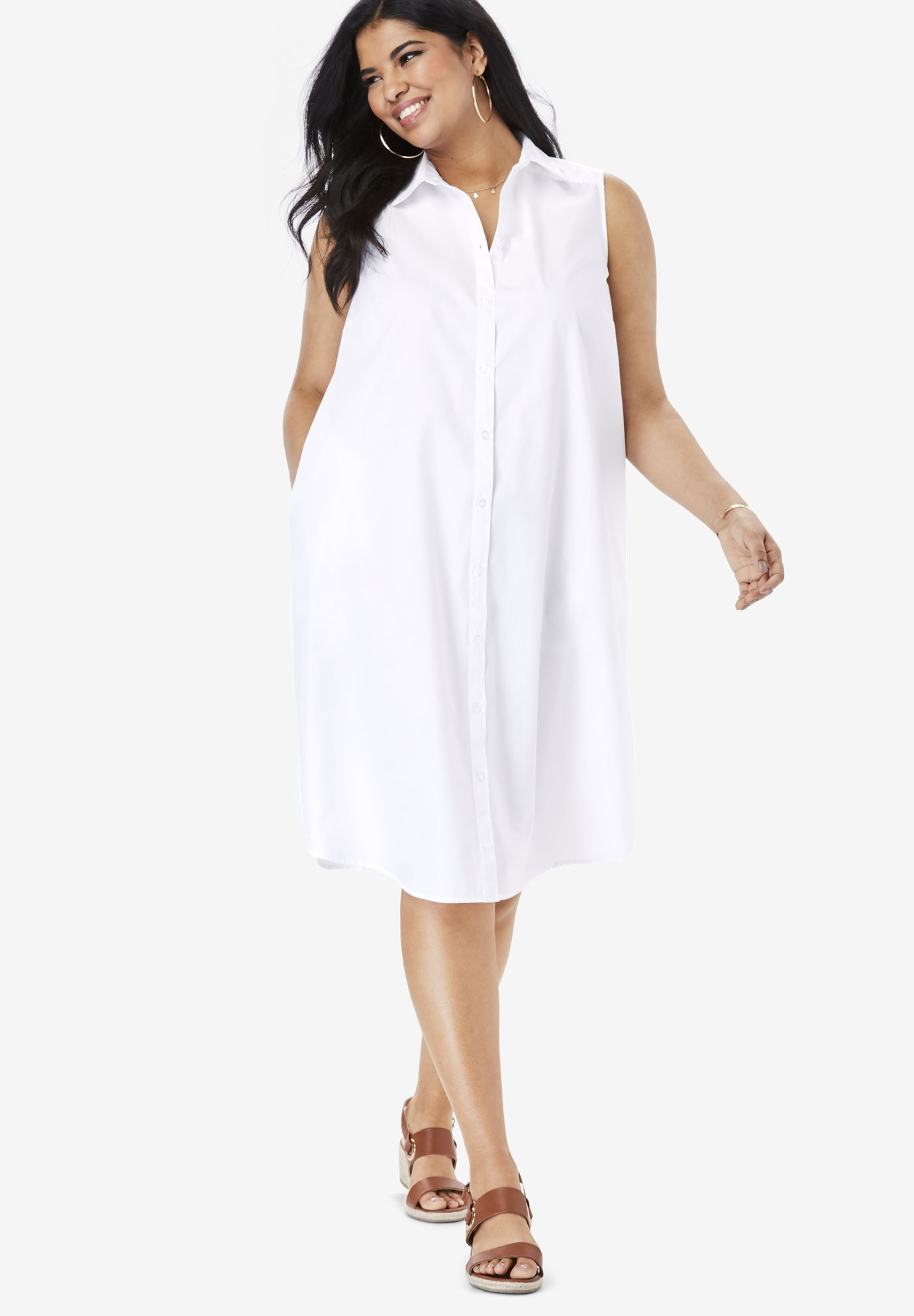 Sleeveless Kate Shirtdress with Pockets | Roamans