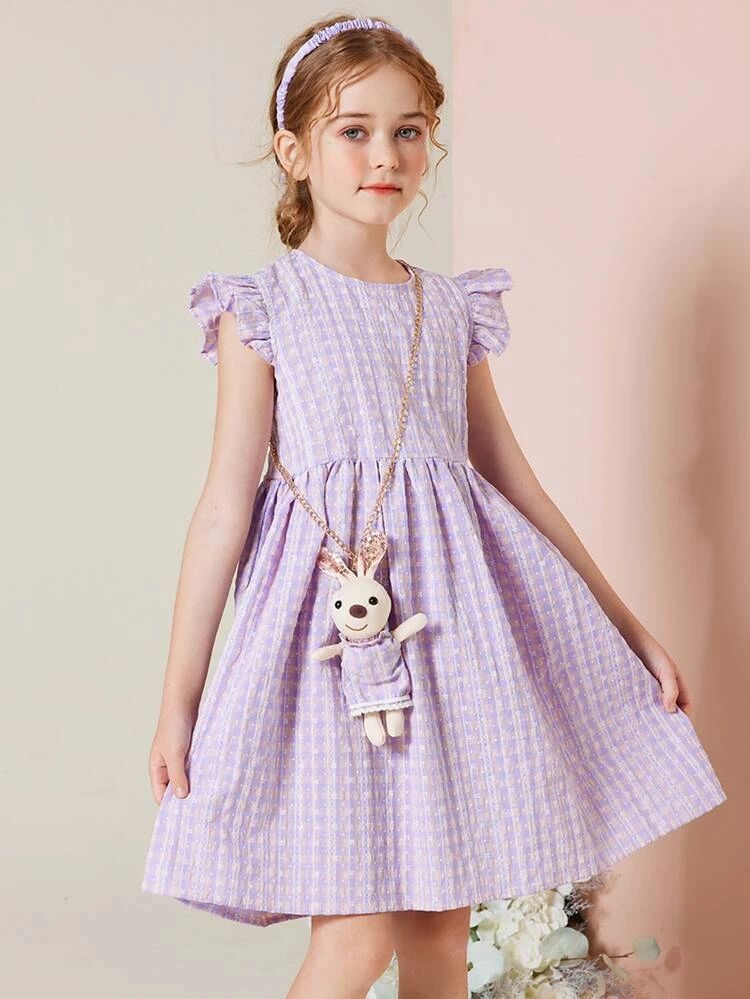 Girls Gingham Ruffle Hem Keyhole Back Dress | SHEIN