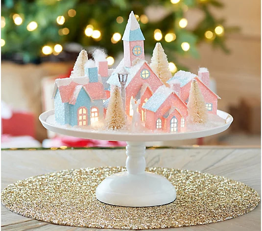 Mr. Christmas Illuminated Retro Village on Cake Plate | QVC