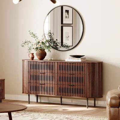 Mid-Century Modern Wooden Dresser with Slatted Design and 6 Drawers, Ideal for Living Room, Bedroom, and Hallway | Wayfair North America