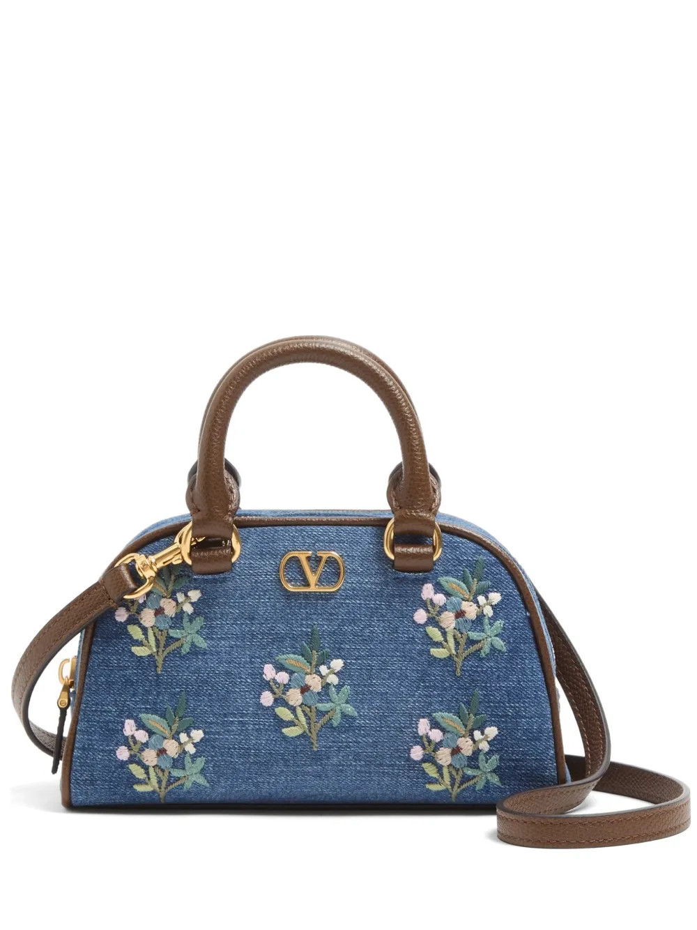 Valentino Garavani Borsa a Mano VLogo Signature Mini In Denim Con Ricamo a Fiori | Blu | FARFETCH... | Farfetch Global