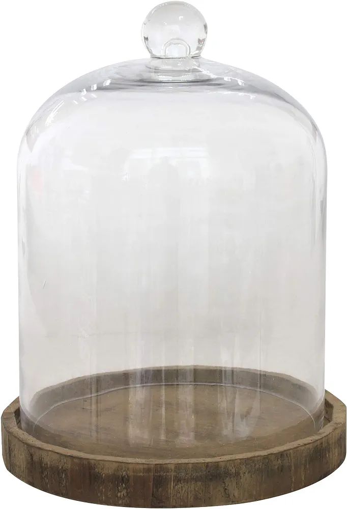 Stonebriar Small Stonebriar 8 Inch Clear Glass Dome Cloche with Rustic Wooden Base, Brown | Amazon (US)