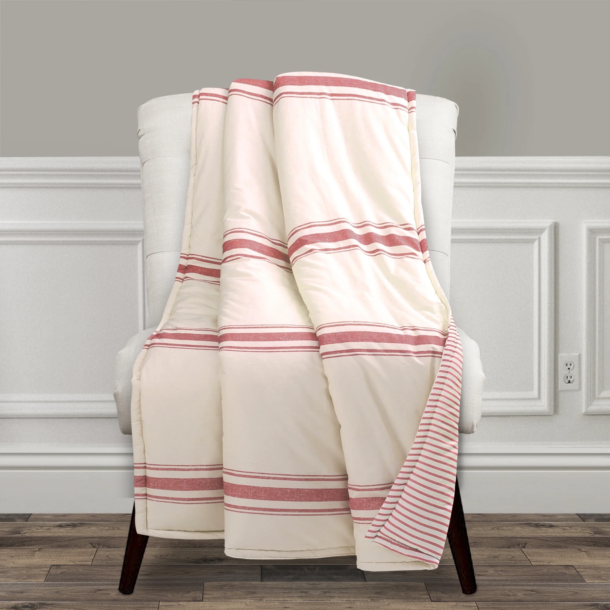 Lush Decor Farmhouse Stripe Cotton-Polyester Reversible Throw, 60x50, Red, Single - Walmart.com | Walmart (US)