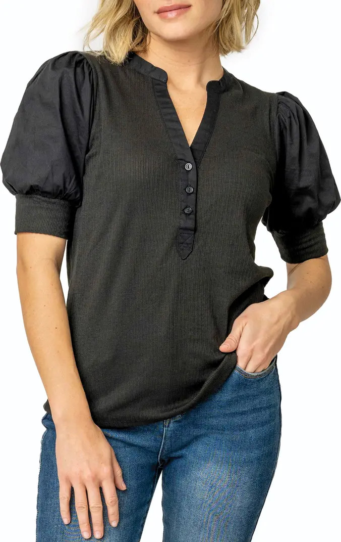 GIBSONLOOK Puff Sleeve Mixed Media Top | Nordstrom | Nordstrom