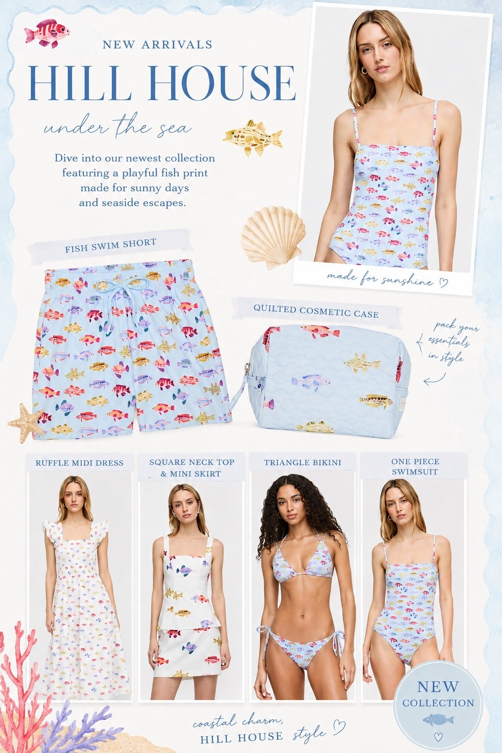 New Hill House just dropped and this fish print collection might be my favorite yet 🐟💙

From the swimsuits to the dresses, matching skirt set, swim shorts, and quilted cosmetic case, every piece feels like summer on the coast. The watercolor fish print is playful, unique, and somehow still so chic.

If you’re planning a beach trip, resort getaway, pool day, or simply love collecting special summer pieces, this collection is worth a look.

Shop all of my favorites linked here in LTK! ✨
#HillHouse #HillHouseHome #SummerStyle #ResortWear #CoastalStyle #BeachVacationOutfits #SummerFashion #VacationStyle @Hillhousehome