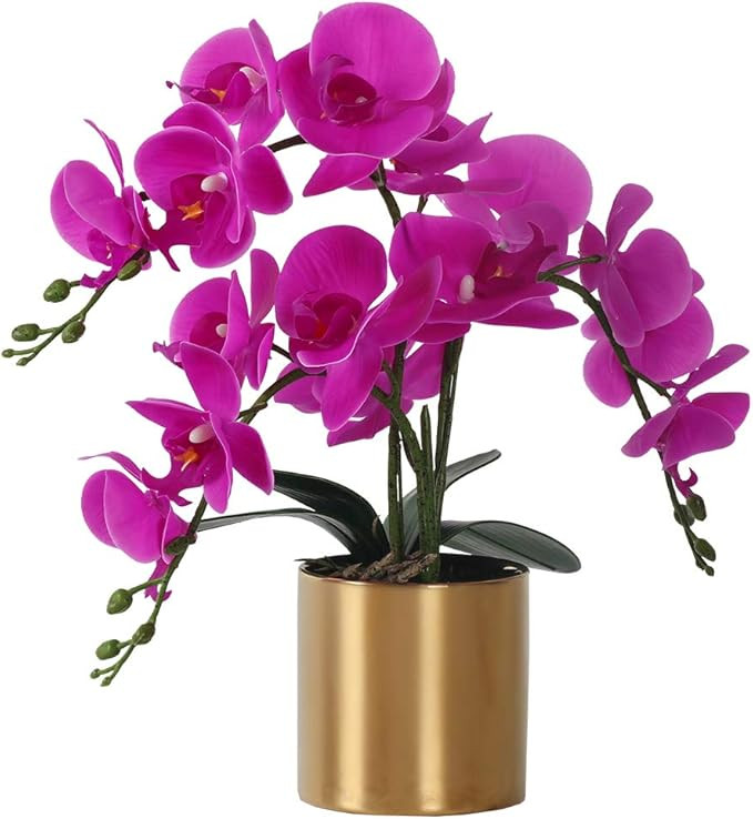LESING Artificial Orchid Flower with Vase, White Orchid Bonsai Faux Orchid Phalaenopsis Plant Pot... | Amazon (US)