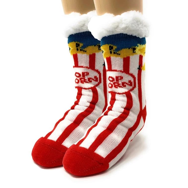 OoohGeez Kids Fuzzy House Slipper Grippers Cozy Socks for Boys & Girls - Box o' Popcorn | Walmart (US)