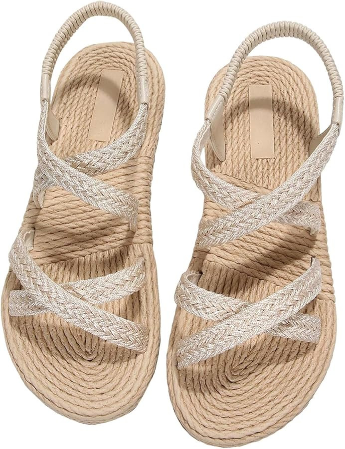 Verdusa Women's Casual Cross Woven Sandals Vacation Summer Beach Flat Sandals Shoes | Amazon (US)